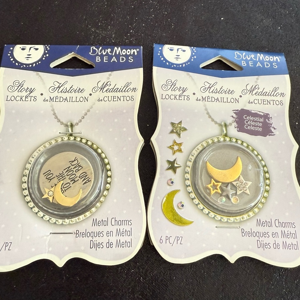 Blue Moon Medaillon and Locket Charms, 3 piece and 6 piece. Moon & Stars